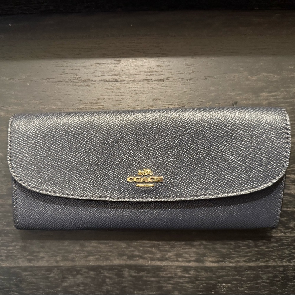 Coach Midnight Blue Leather Wallet with Gold Hardware